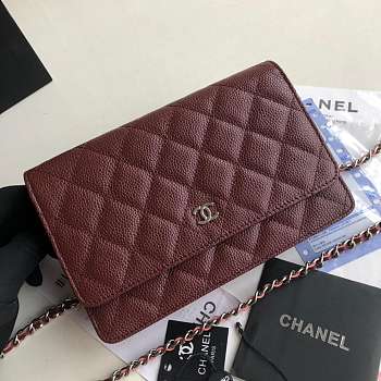 CHANEL CAVAIR WOC IN BURGUNDY WITH SILVER HARDWARE