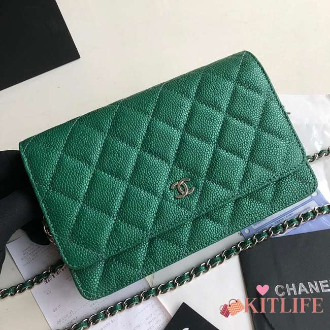 CHANEL CAVAIR WOC IN GREEN WITH SILVER METAL - 1