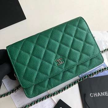 CHANEL CAVAIR WOC IN GREEN WITH SILVER METAL