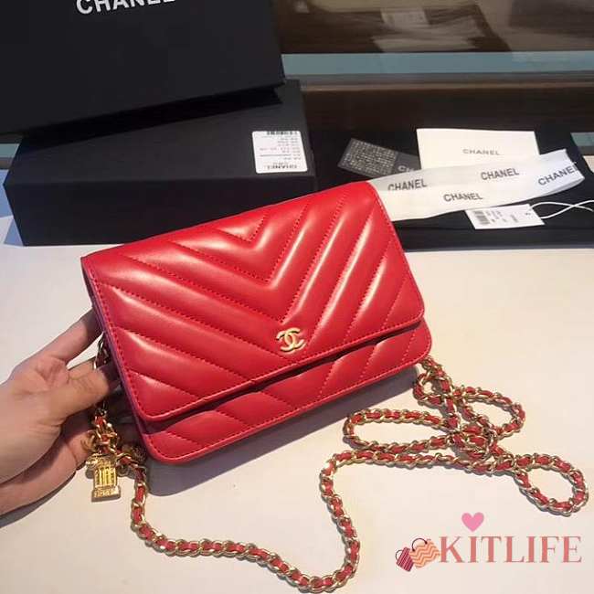 CHANEL WOC IN RED WITH GOLD METAL - 1