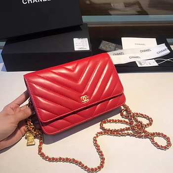 CHANEL WOC IN RED WITH GOLD METAL