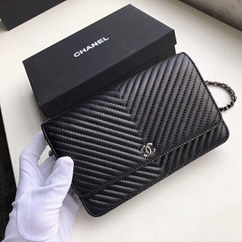 CHANEL CHAIN WALLET BLACK WITH SILVER HARDWARE