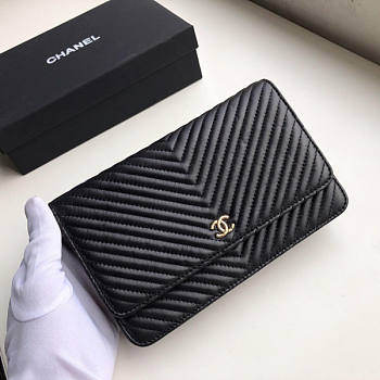 CHANEL CHAIN WALLET BLACK WITH GOLD HARDWARE