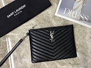 Saint Laurent YSL Chevron Clutch Bag 24cm Silver Hardware Calfskin Leather - 1