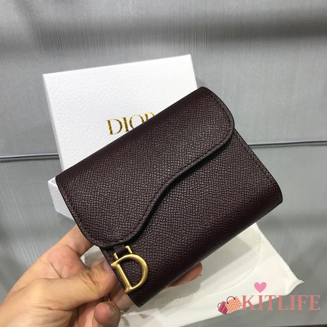 DIOR DARK RED CALFSKIN LEATHER WALLET - 1