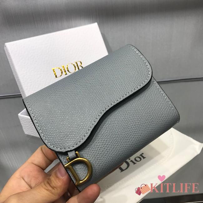 DIOR BLUE CALFSKIN LEATHER WALLET - 1