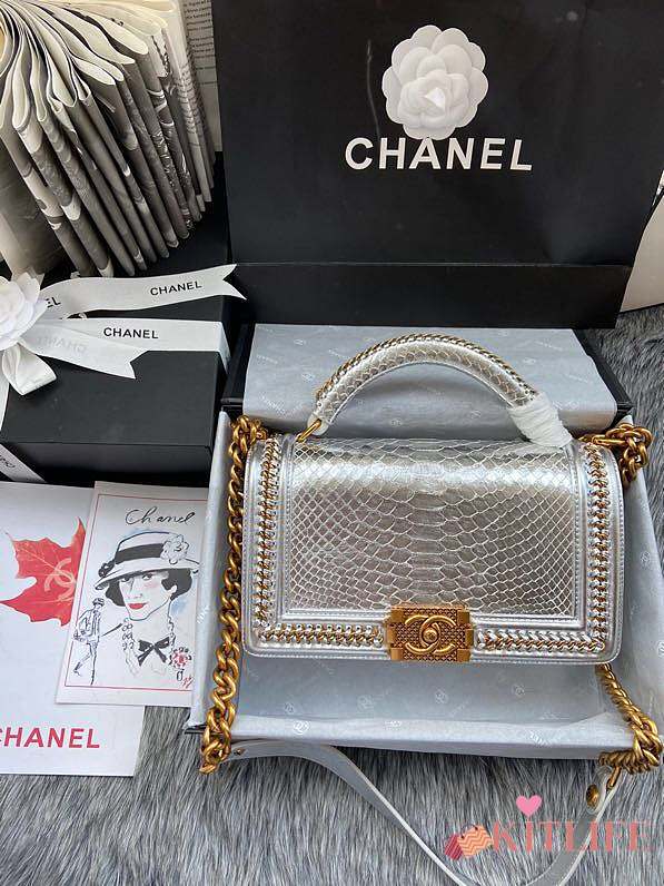 CHANEL BOY BAG 25CM IN SILVER COLOUR - 1