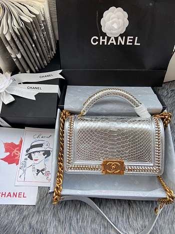 CHANEL BOY BAG 25CM IN SILVER COLOUR