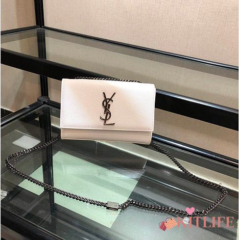 YSL KATE CHAIN BAG IN WHITE WITH BLACK HARDWARE - 1