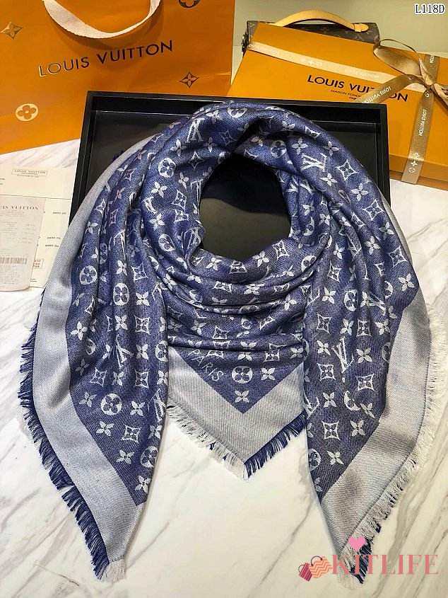 Louis Vuitton top quality silk scarf L568 denim blue - 1