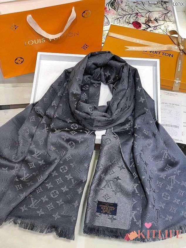 Louis Vuitton top quality cashmere scarf L570 grey - 1