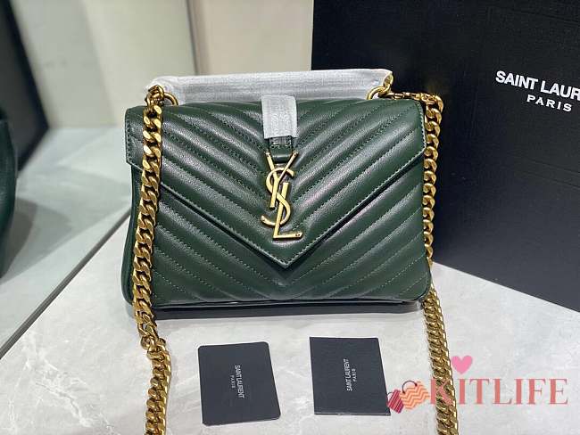 YSL GREEN MEDIUM COLLEGE BAG MATELASSÉ LEATHE GOLD HARDWARE - 1