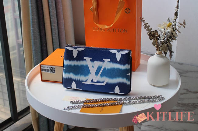 LOUIS VUITTON ESCALE POCHETTE DOUBLE ZIP POUCH BLUE - 1