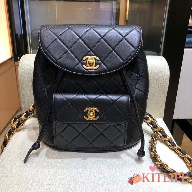 Chanel Vintage Duma  Black Backpack A088792 Gold Hardware Lambskin Leather Spring/Summer 2018 - 1