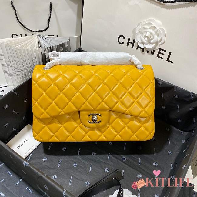 Chanel Lambskin Leather 30cm Flap In Yellow - 1