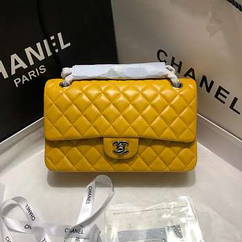 Chanel Lambskin Leather 25cm Flap In Yellow With Silver Hardware