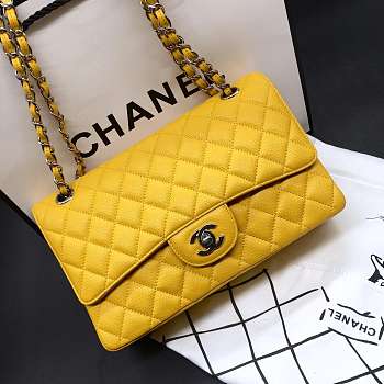 Chanel Caviar Calfskin Leather 25cm Flap In Yellow With Silver Hardware