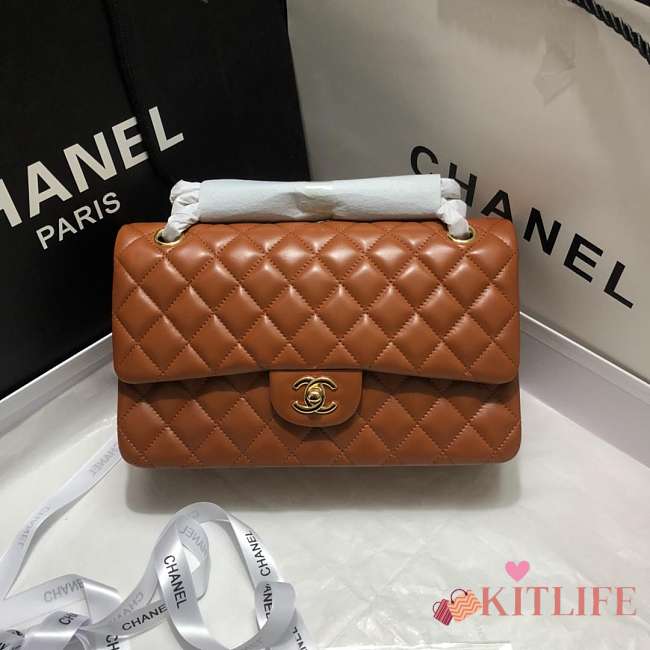 Chanel Lambskin Leather 25cm Flap With Gold Hardware In Brown - 1