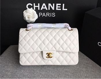 Chanel Lambskin Leather 25cm Flap With Gold Hardware In White