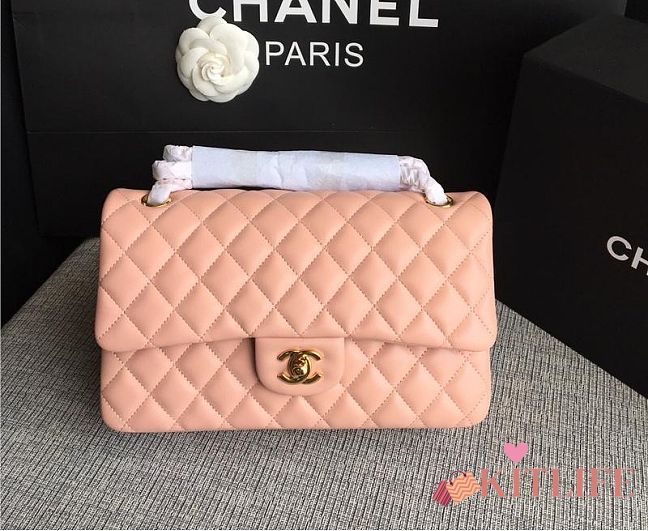 Chanel Lambskin Leather 25cm Flap With Gold Hardware In Pink - 1