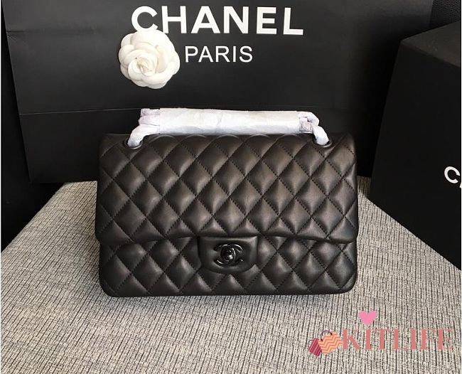 Chanel Lambskin Leather 25cm Flap With Black Hardware In Black - 1