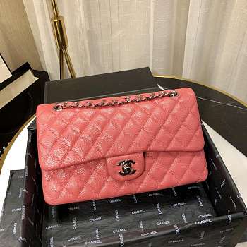 Chanel Caviar Leather 25cm Flap With Silver Hardware In Rose Red