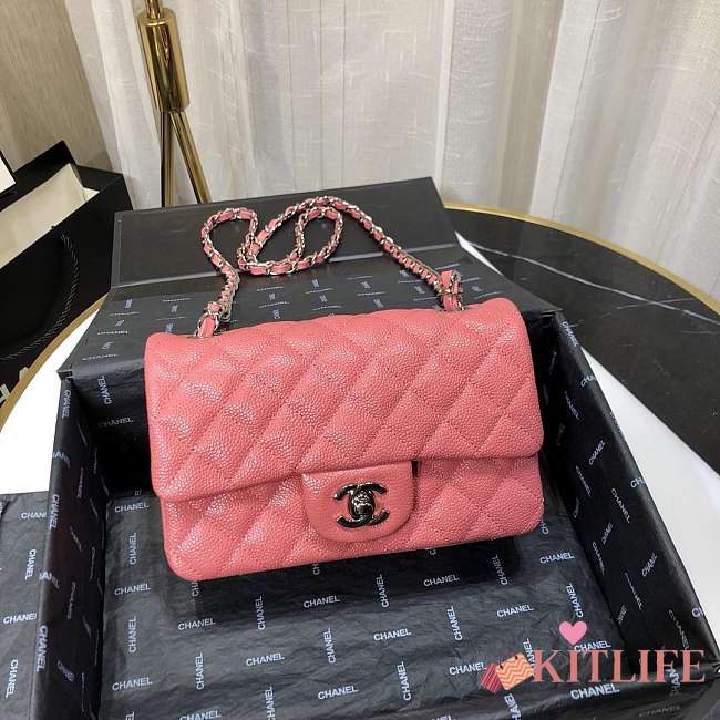 Chanel Caviar Leather 20cm Flap With Silver Hardware In Rose Red - 1