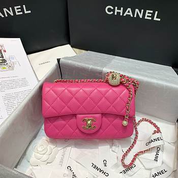 CHANEL ROSE RED LAMBSKIN FLAP 20×13×7CM