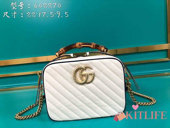 GG Marmont Small White Shoulder Bag With Bamboo - 1