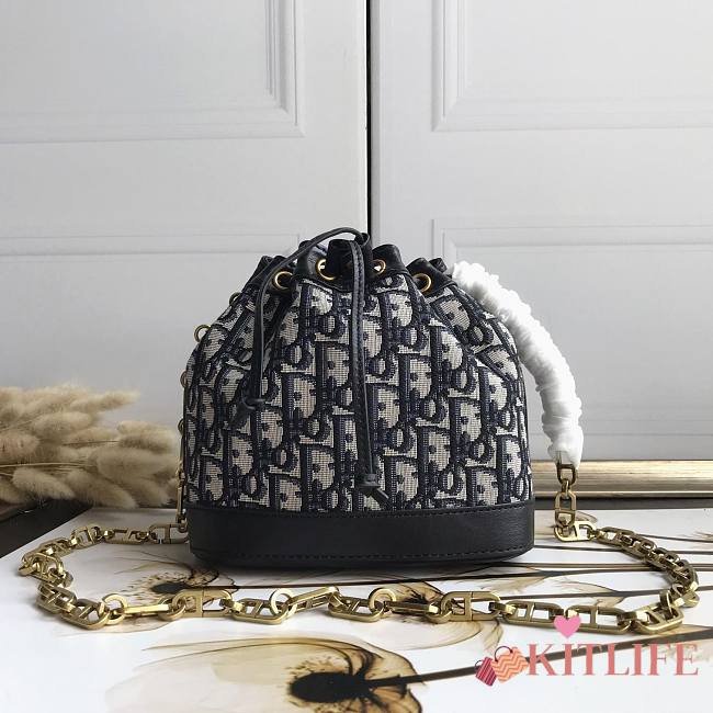 Dior Colored Jacquard Canvas Blue Bucket Bag  - 1