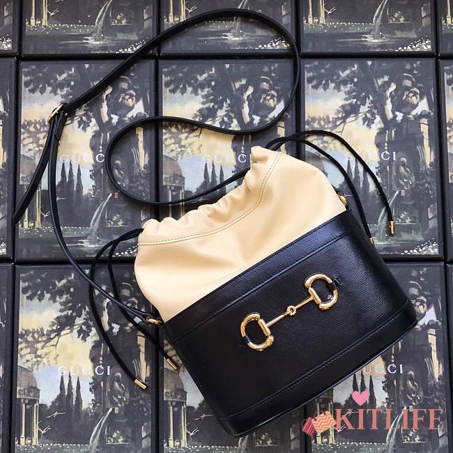 Gucci 1955 Horsebit Black&Beige Bucket Bag - 1