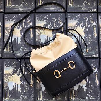 Gucci 1955 Horsebit Black&Beige Bucket Bag