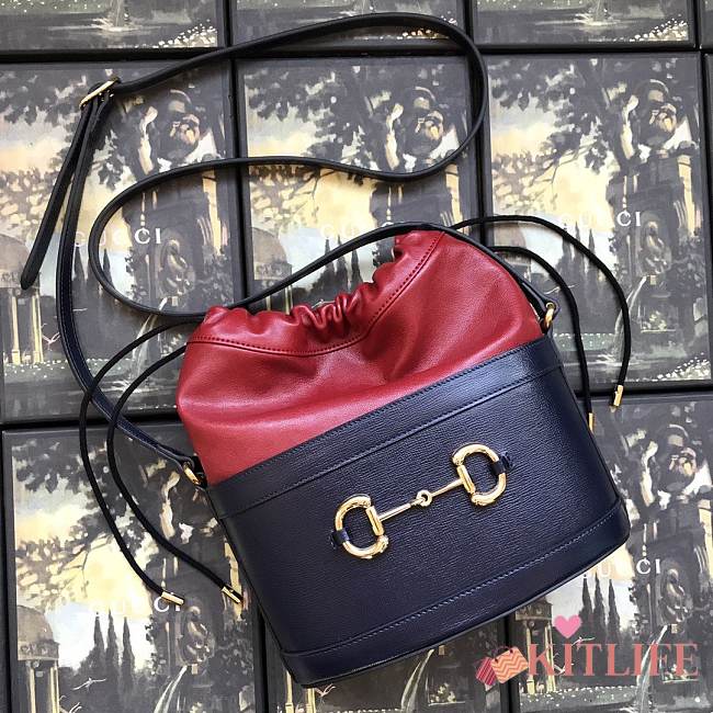 Gucci 1955 Horsebit Blue&Red Bucket Bag - 1