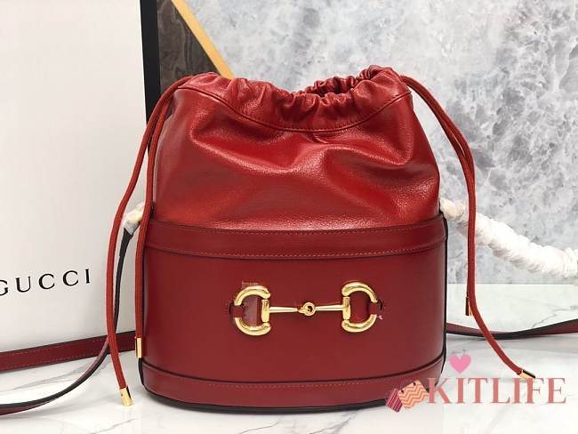 Gucci 1955 Horsebit Red Bucket Bag - 1