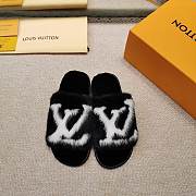 LV Black Fur Slippers - 5