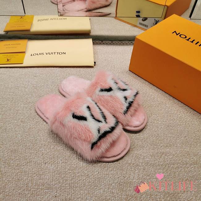  LV Pink Fur Slippers  - 1