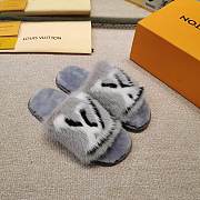 LV Grey Fur Slippers - 1