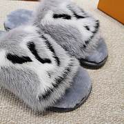 LV Grey Fur Slippers - 2