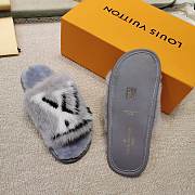 LV Grey Fur Slippers - 4