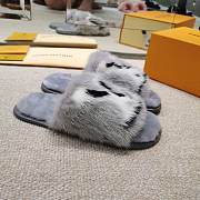 LV Grey Fur Slippers - 5