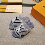 LV Grey Fur Slippers - 6