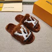 LV Brown Fur Slippers - 1
