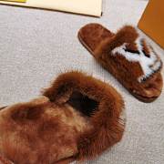 LV Brown Fur Slippers - 2