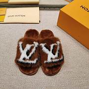 LV Brown Fur Slippers - 6