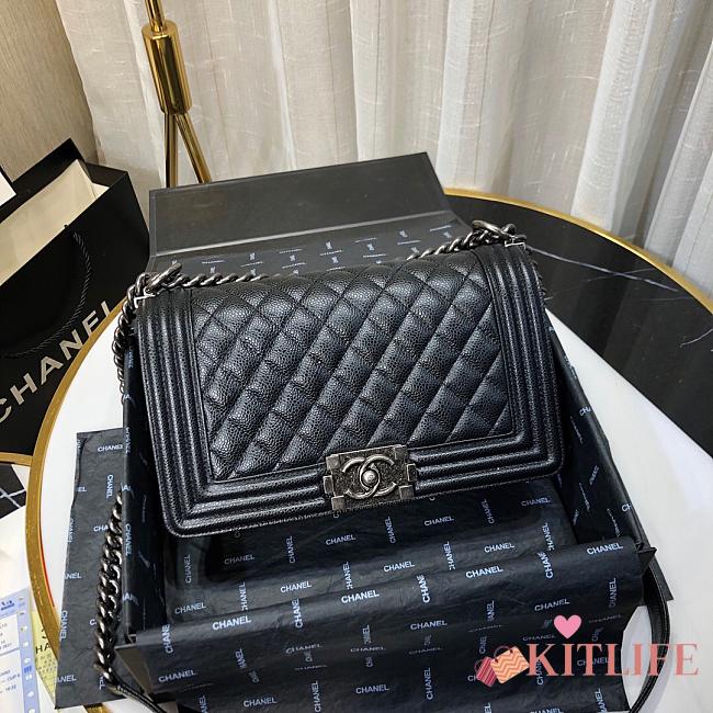 Forubags Chanel Medium Quilted Caviar Boy Bag Black Silver A13043 VS06151 - 1