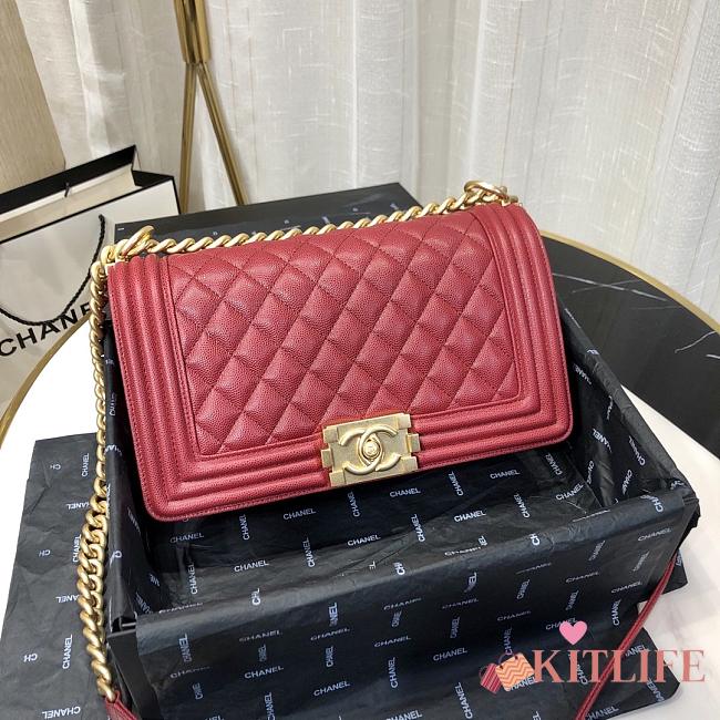 Chanel leboy 67086 Dark Red Caviar 25cm with shiny gold hardware  - 1