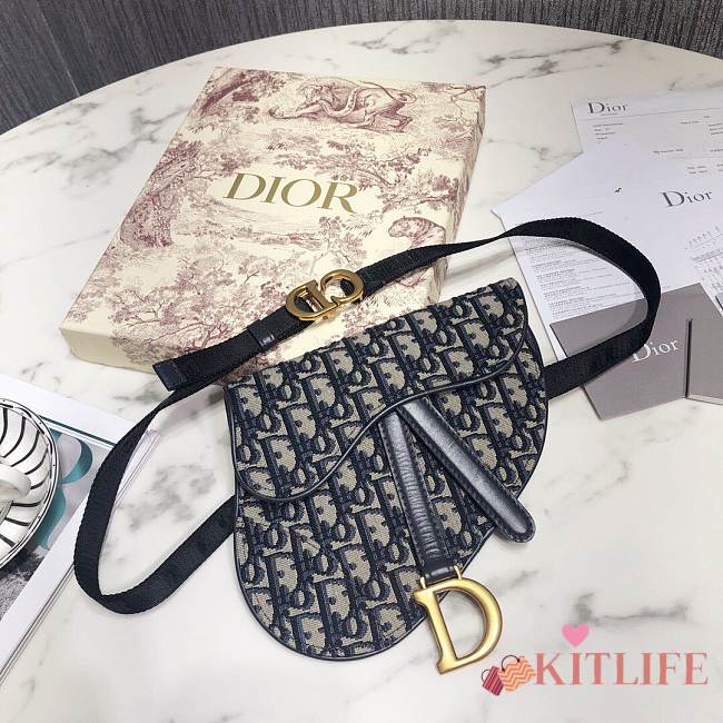 Dior Saddle Blue & Beige Bag Oblique Jacquard - 1