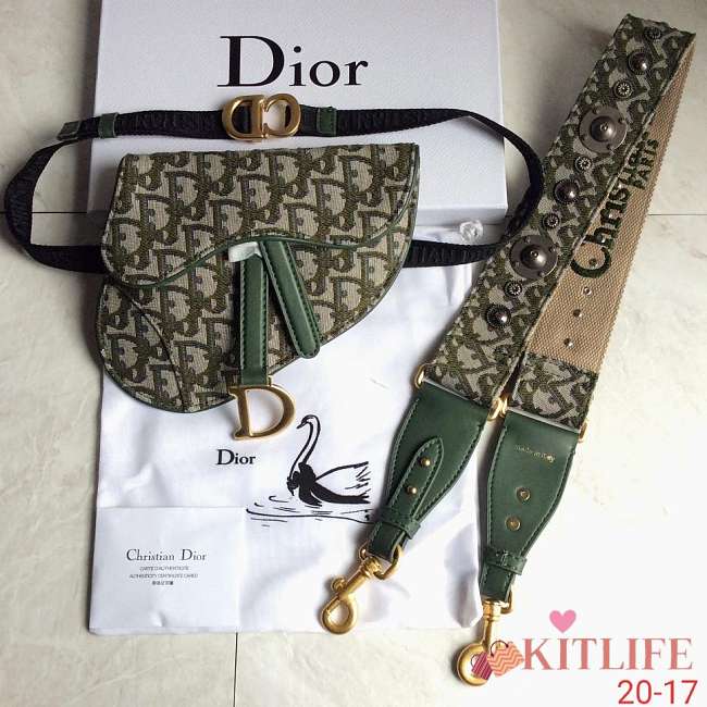 Forubags Dior Green Oblique Saddle Waist bag(with strap) - 1