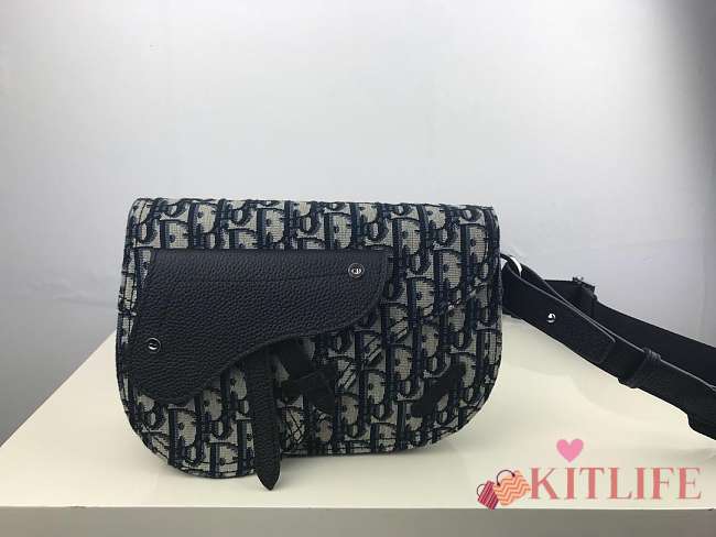DIOR SADDLE POUCH Beige and Black Dior Oblique Jacquard - 1