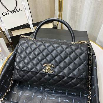 Chanel Coco Handle 92991# Caviar Black Leather With Gold Hardware